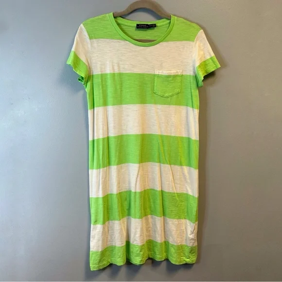 green striped t shirt dress Green Striped Casual T-Shirt Dress – Activewear Well main image 1
